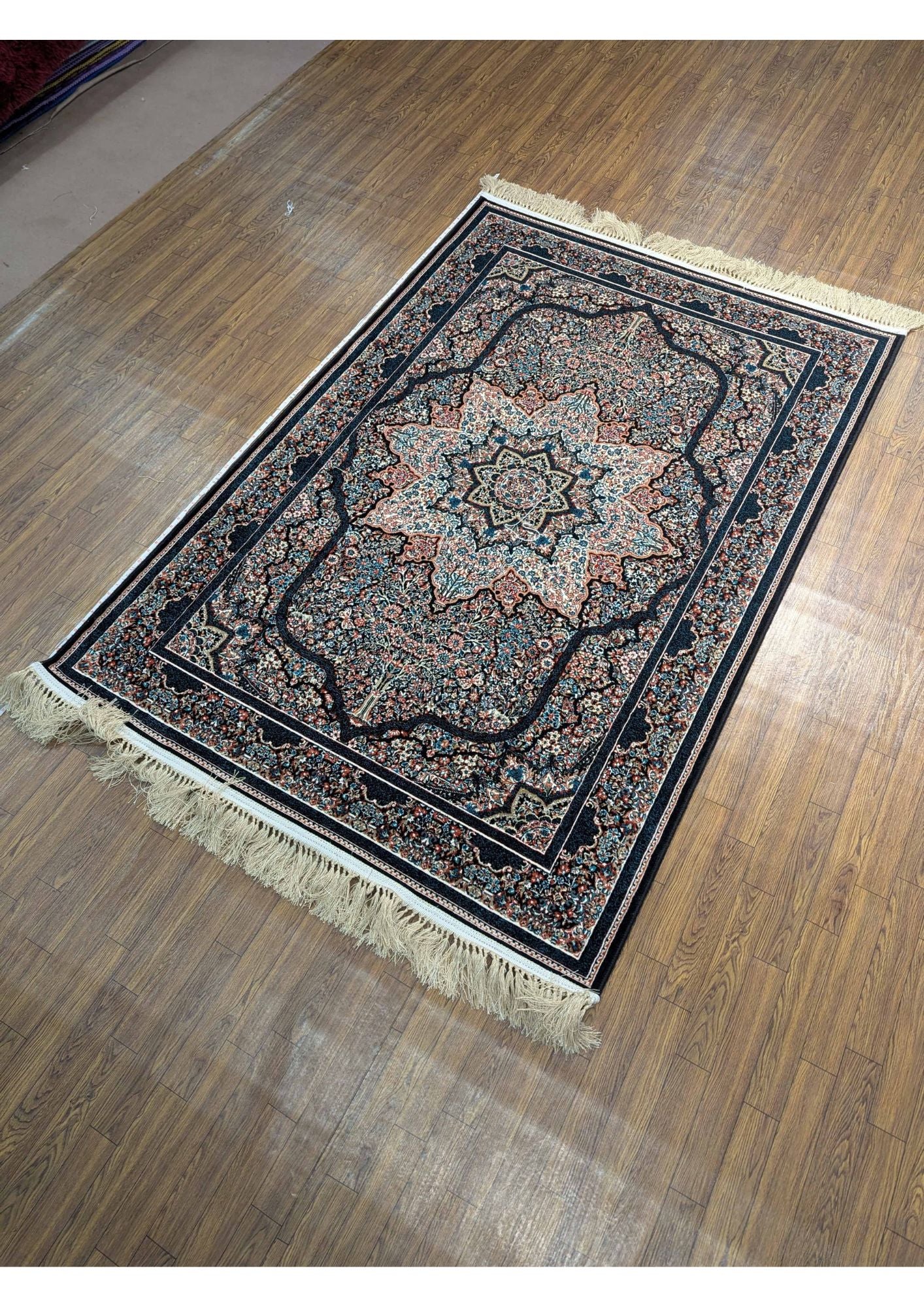 4x6ft Persian Authentic Premium Quality Black, Blue, Feroze & Ivory Rug