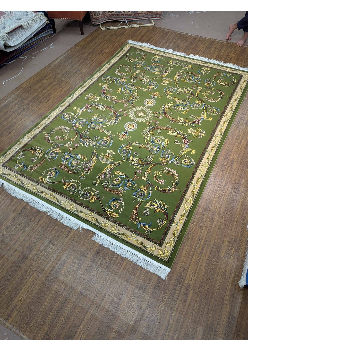 Persian Premium Quality Authentic 1200Rug Green, gold, and beige.