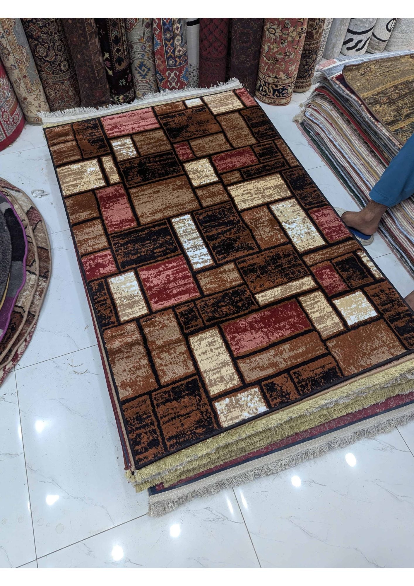 3x5 Modern Abstract Multicolor Machine-Made Rug