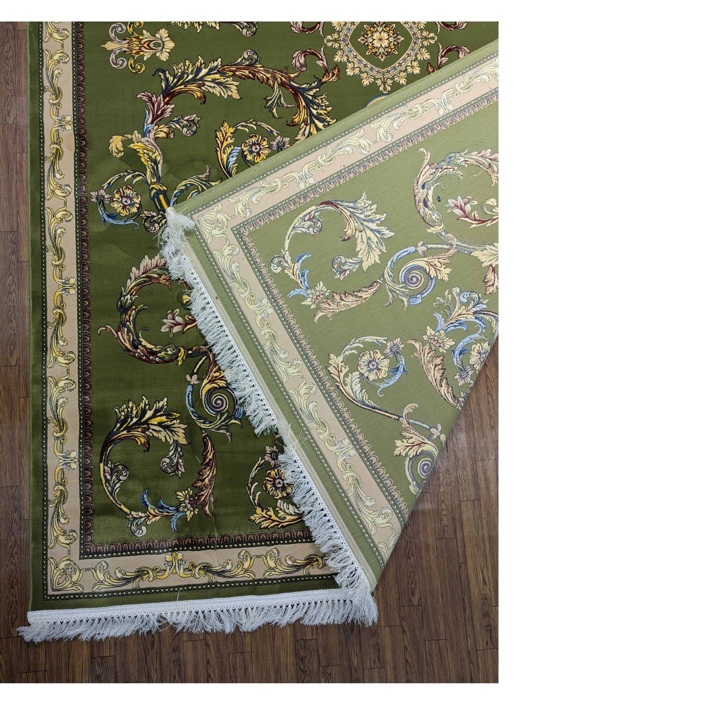 Persian Premium Quality Authentic 1200Rug Green, gold, and beige.