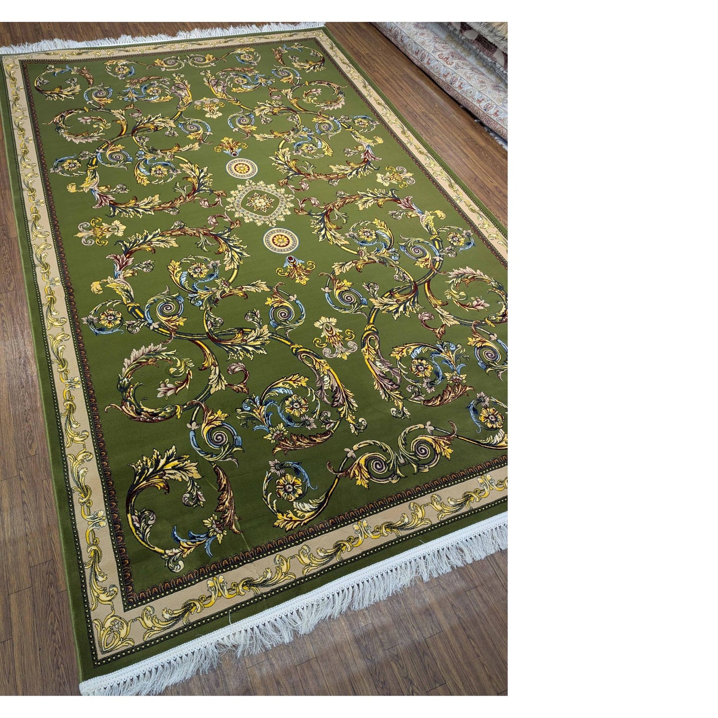 Persian Premium Quality Authentic 1200Rug Green, gold, and beige.