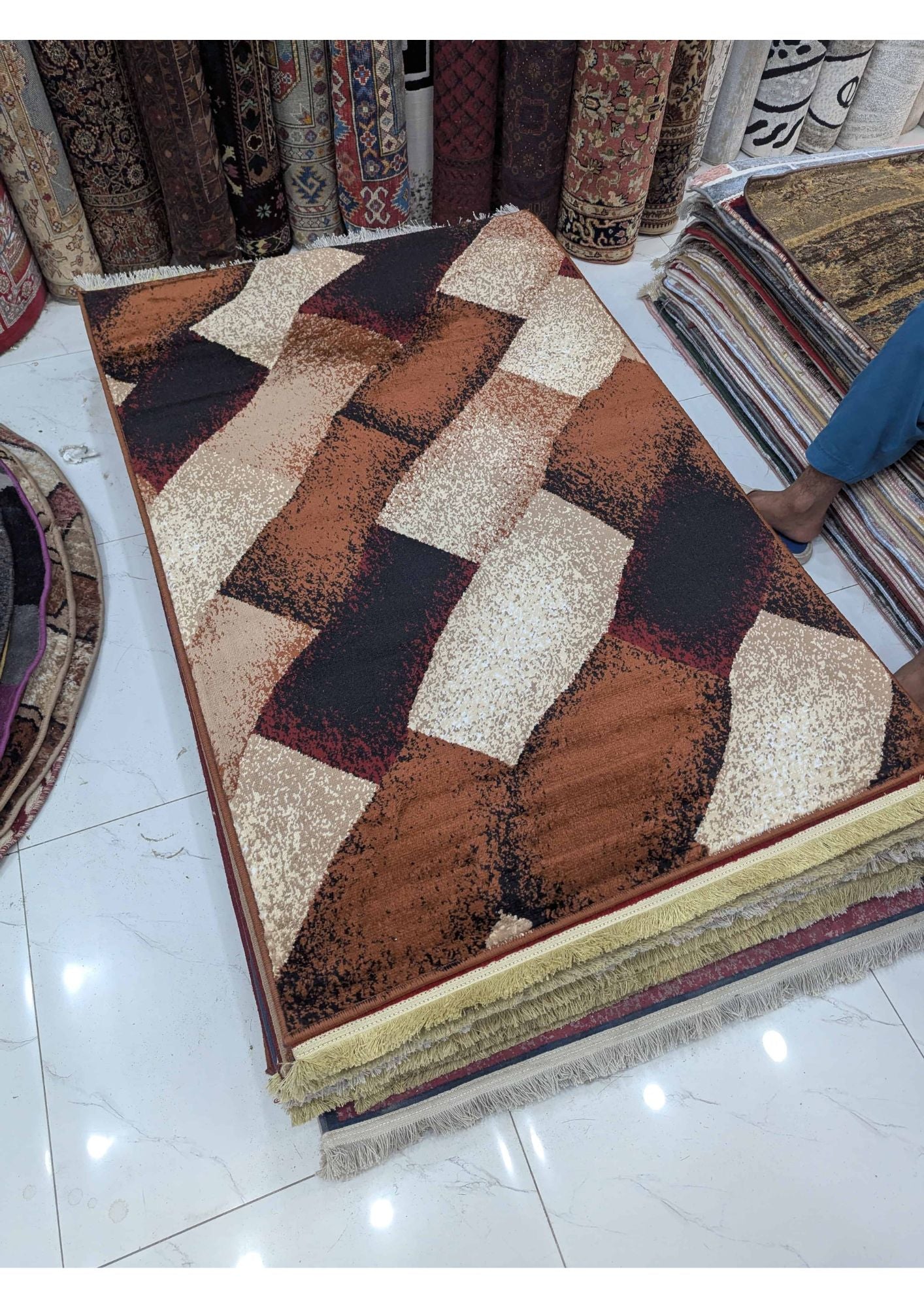 3x5 Modern Abstract Multicolor Machine-Made Rug