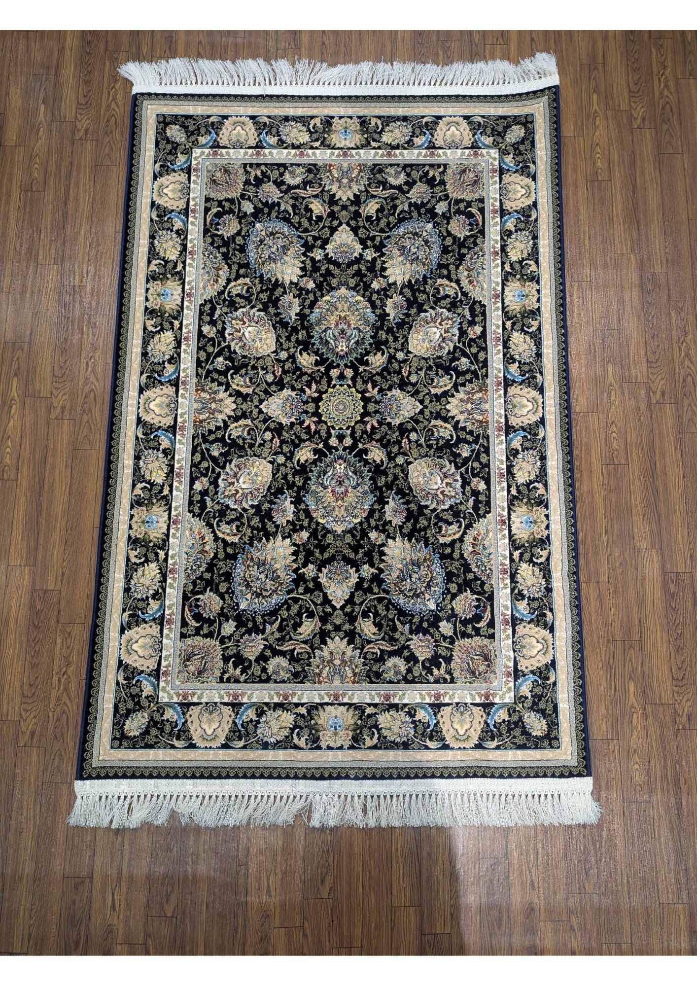 3.2x4.9ft Persian Authentic Premium Quality Black & Beige Rug