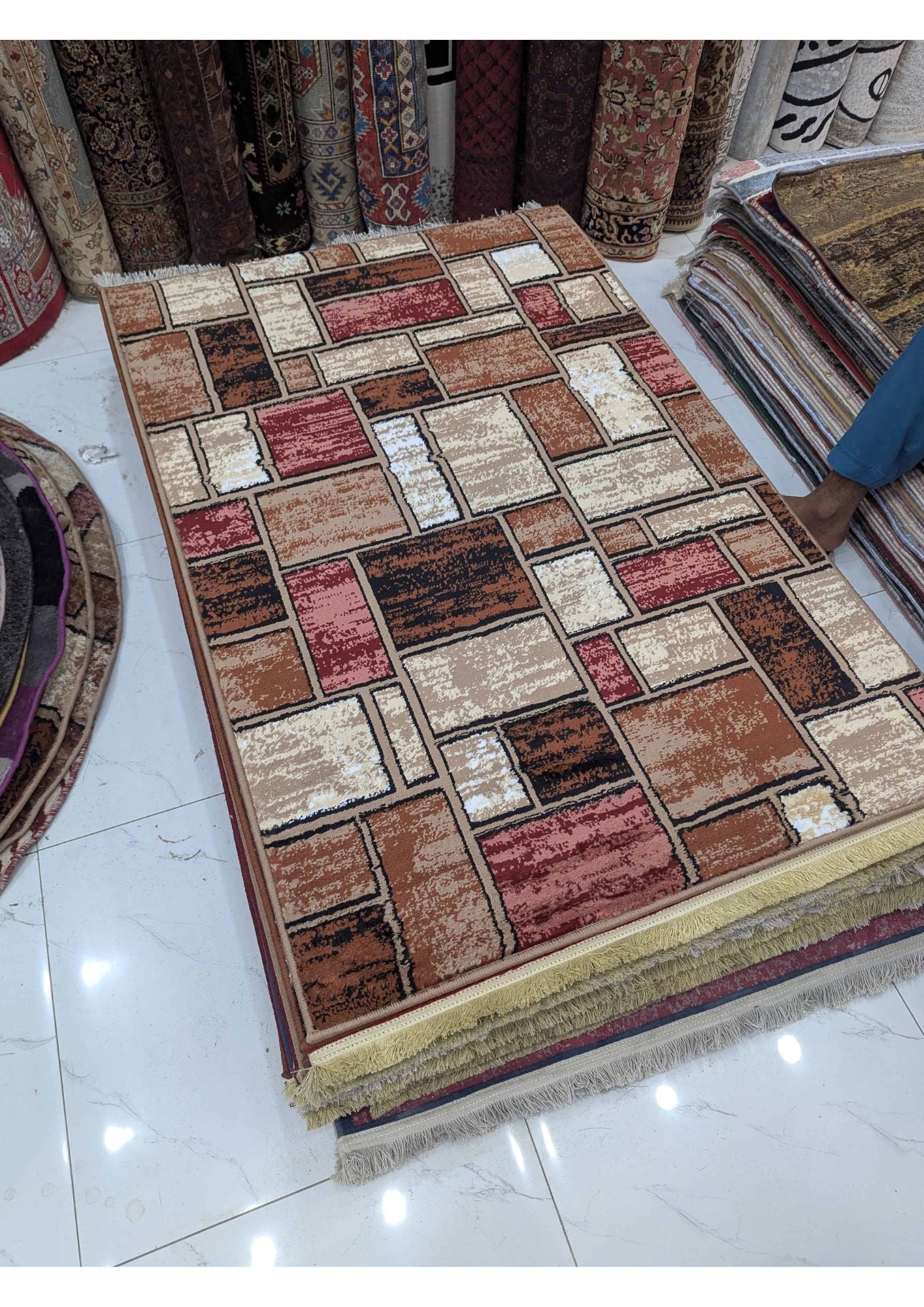 3x5 Modern Abstract Multicolor Machine-Made Rug