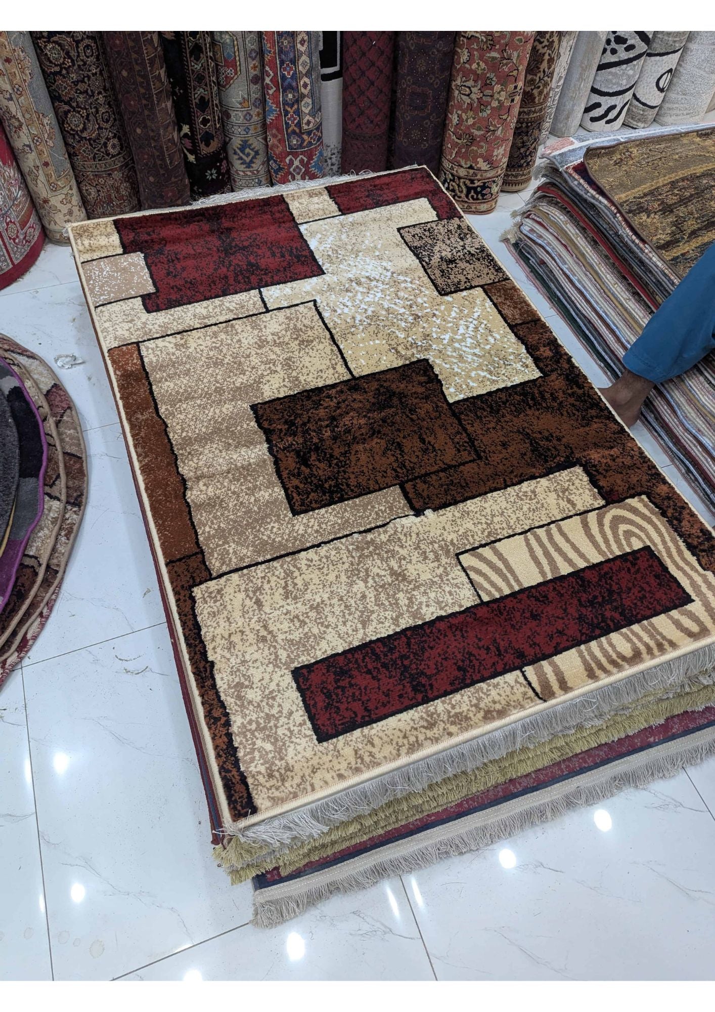 3x5 Modern Abstract Multicolor Machine-Made Rug