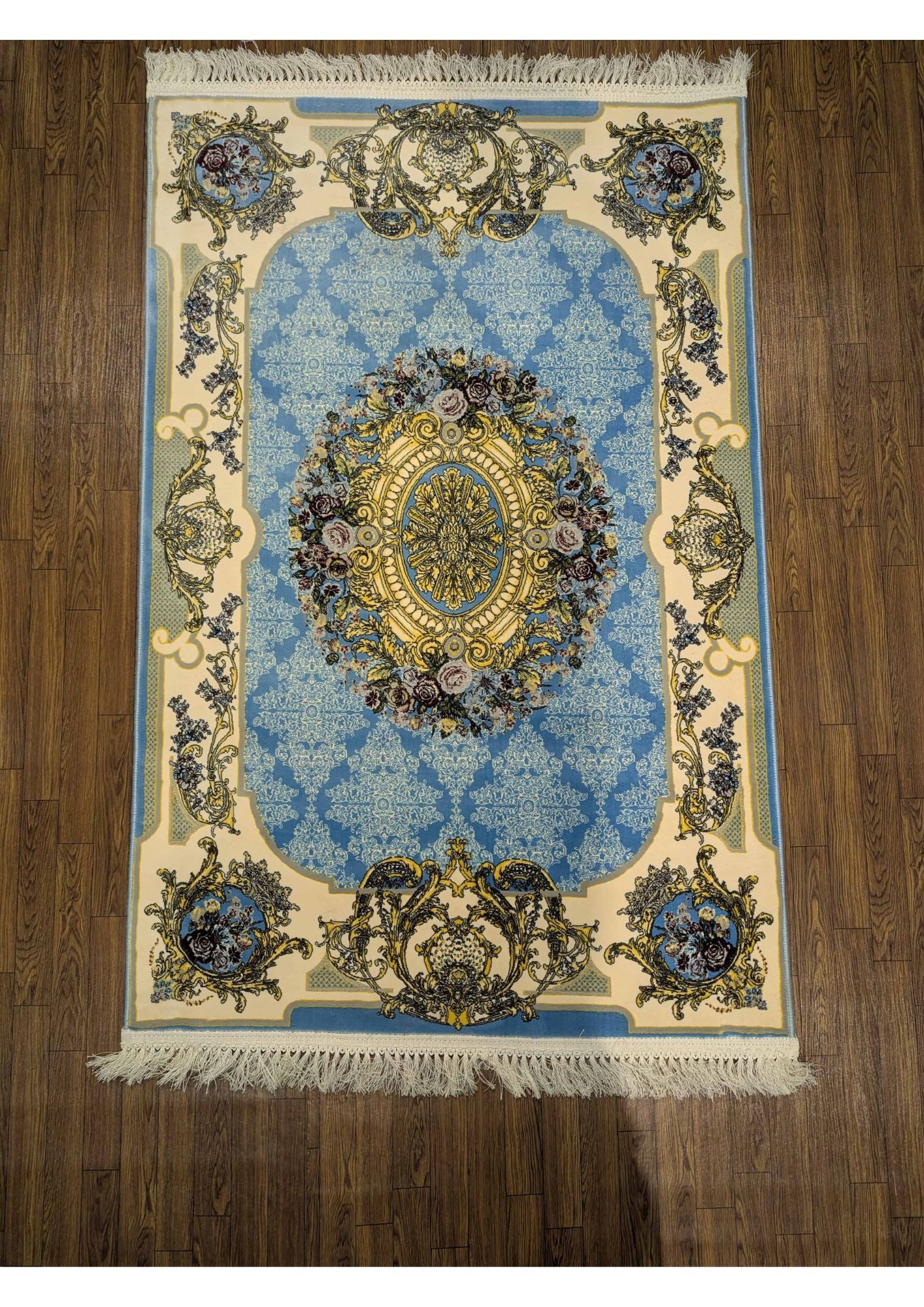 3.2x4.9ft Persian Authentic Premium Quality feroze & Cream Rug