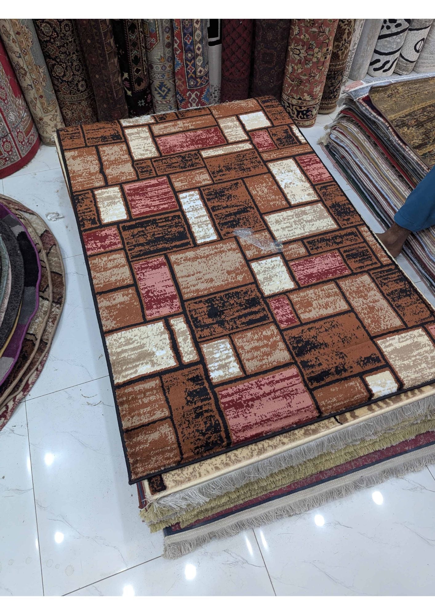 3x5 Modern Abstract Multicolor Machine-Made Rug