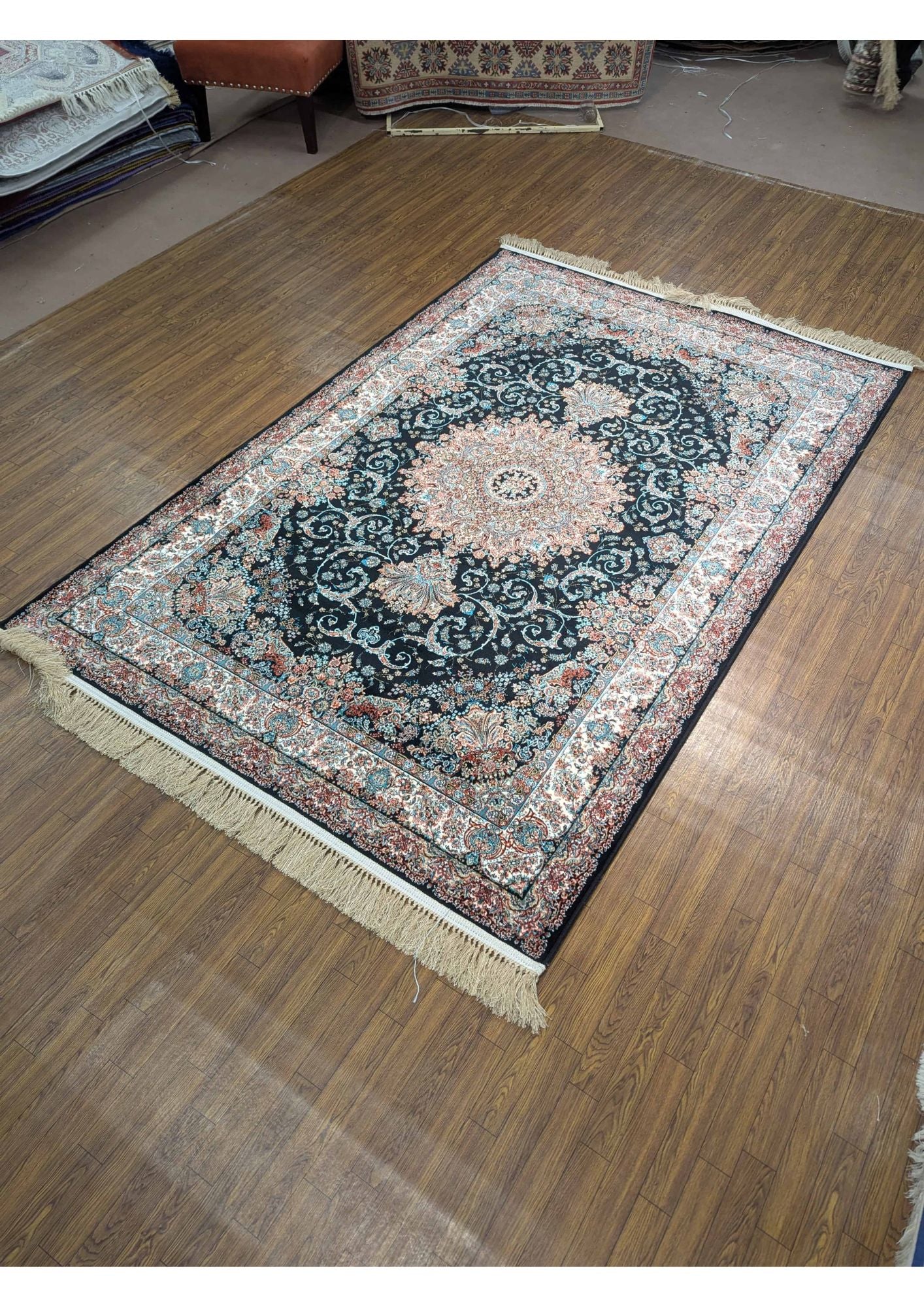 5x8ft Persian Authentic Premium Quality Black,Feroze and Rust Rug