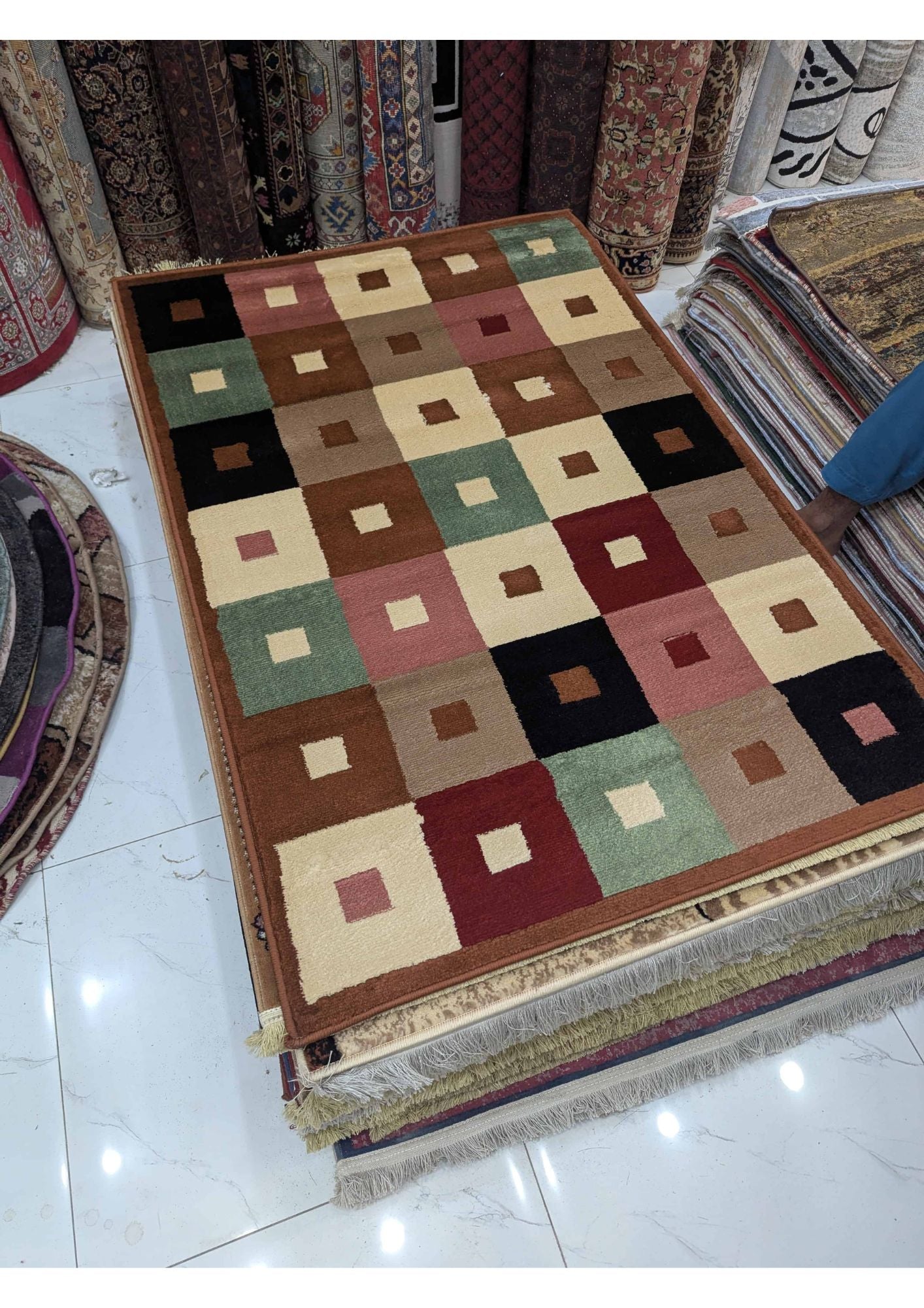 3x5 Modern Abstract Multicolor Machine-Made Rug