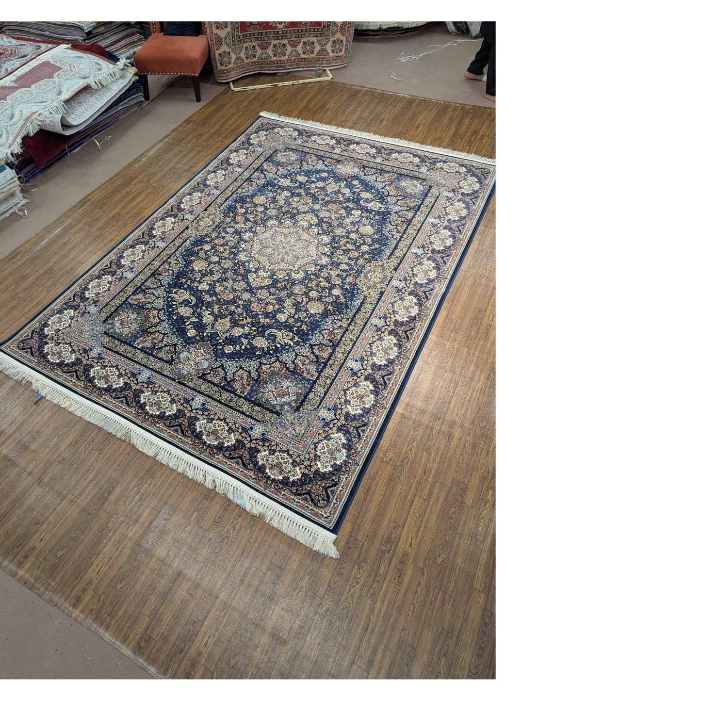 Persian Premium Quality Authentic 1200Rug Navy Blue, Beige, and Brown