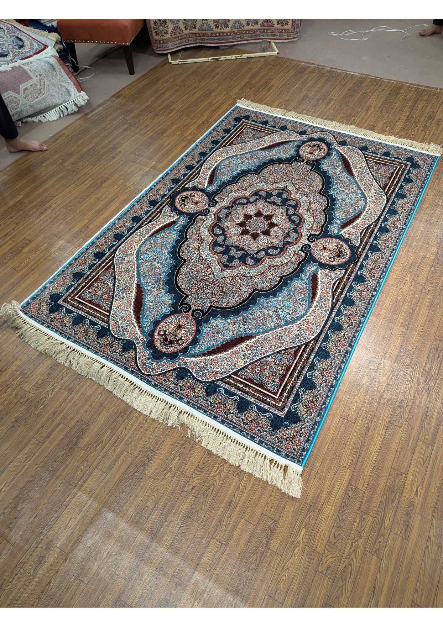 5x8ft Persian Authentic Premium Quality Navy, feroze,Black and Blue Shades Rug