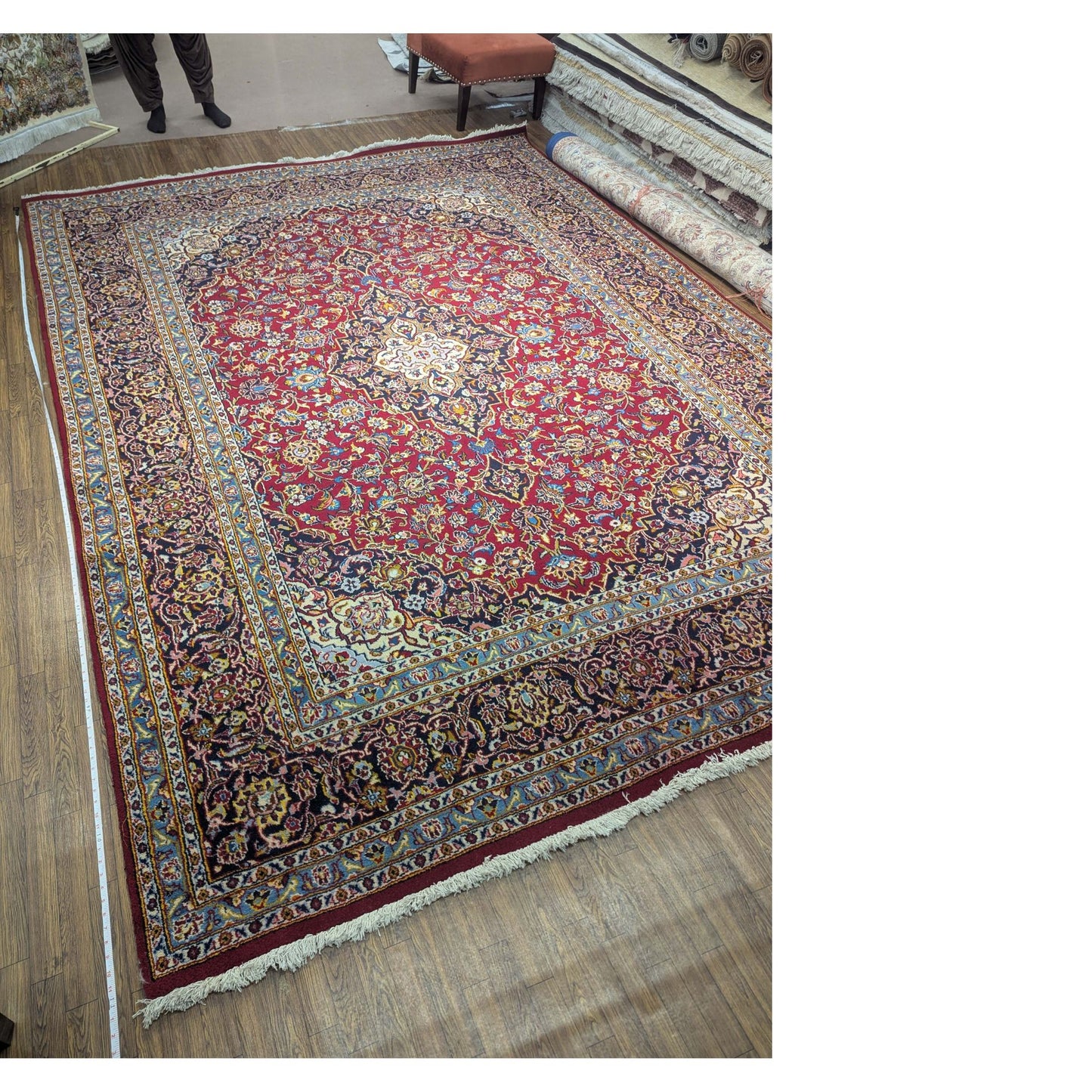 Persian Kashan Ruby & Navy Floral Rug – 8.2x11.2 ft