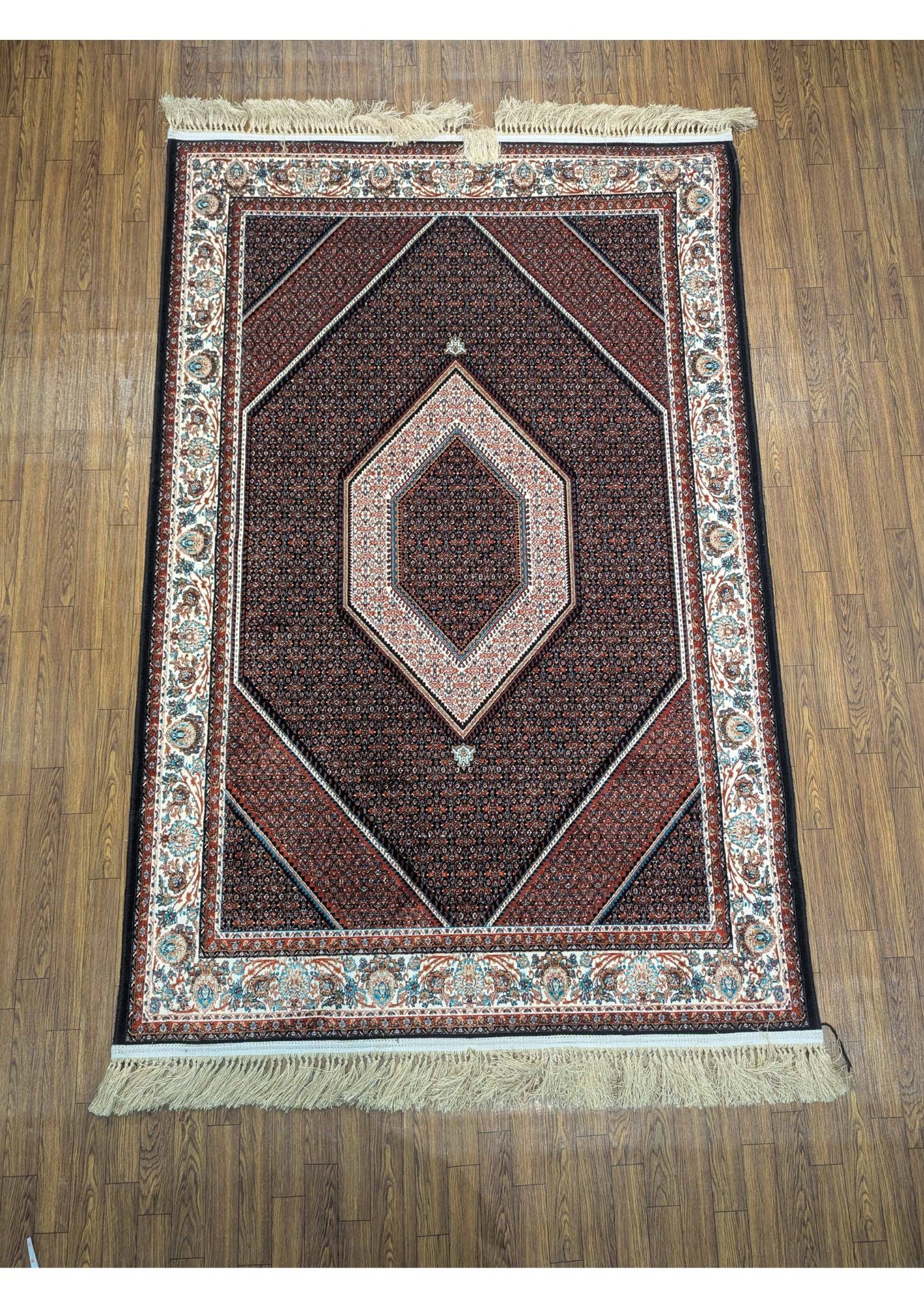 4x6ft Persian Authentic Premium Quality Black,Navy, deep red & Ivory Rug