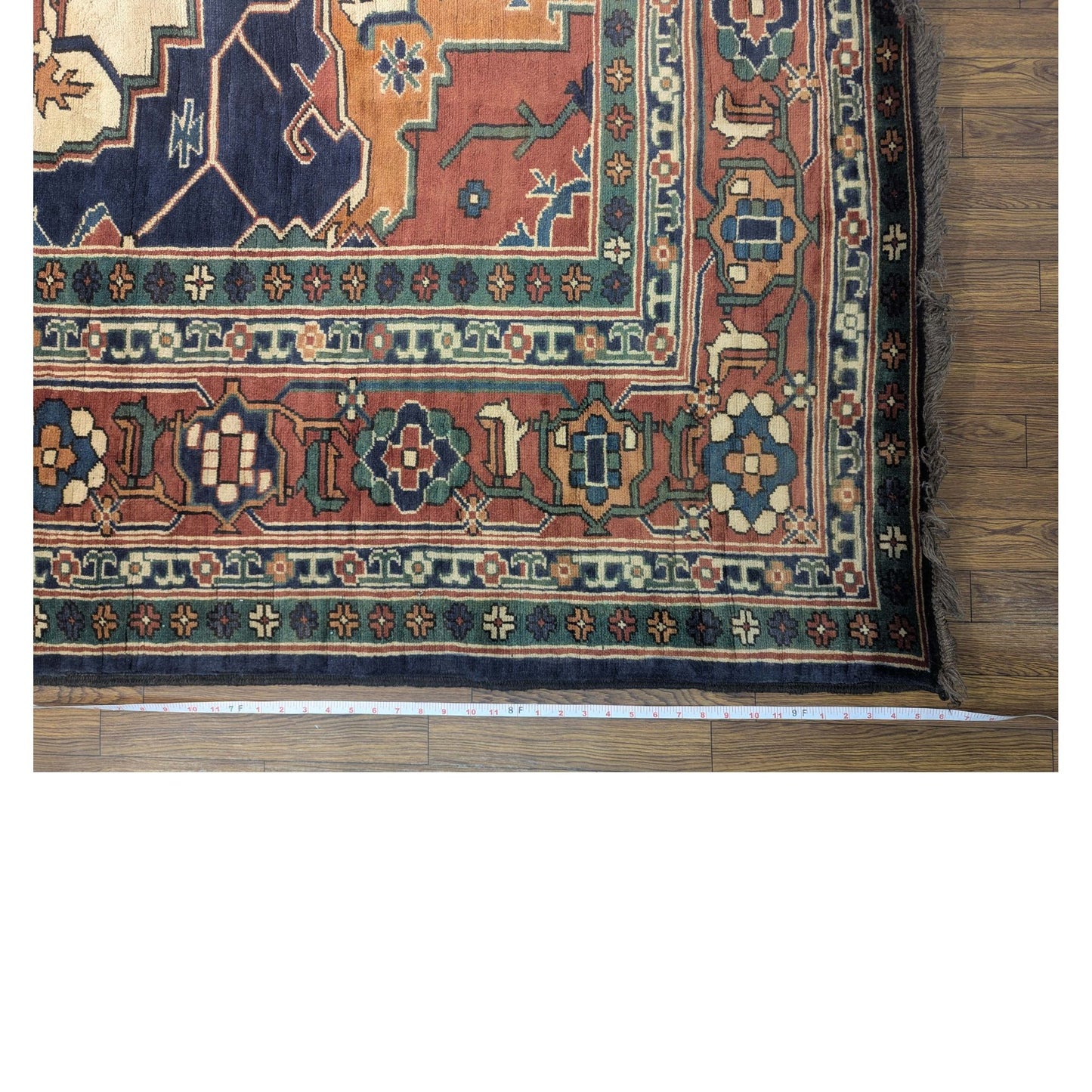 Persian Heriz Navy & Red Geometric Rug – 6.8x9.3 ft
