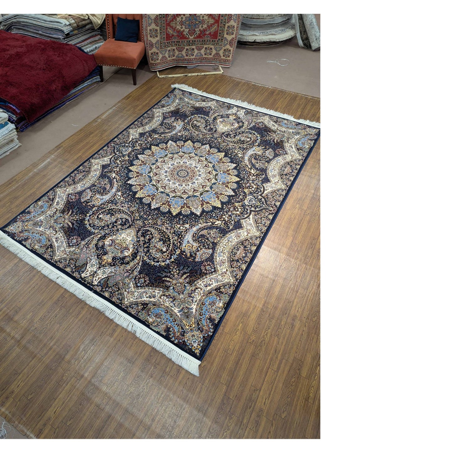 Persian Premium Quality Authentic 1200Rug Black, Beige, and Blue