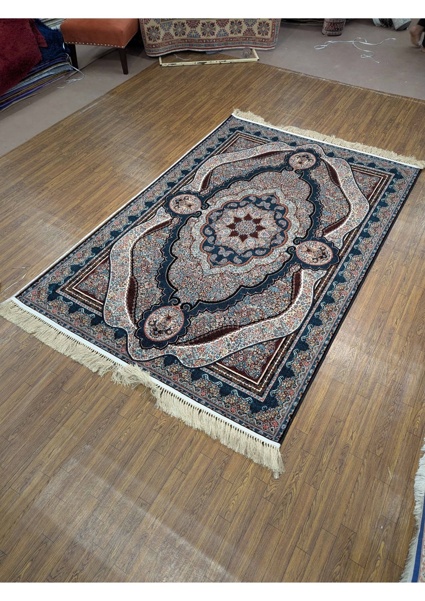 5x8ft Persian Authentic Premium Quality Black, Blue and Rust Shades Rug