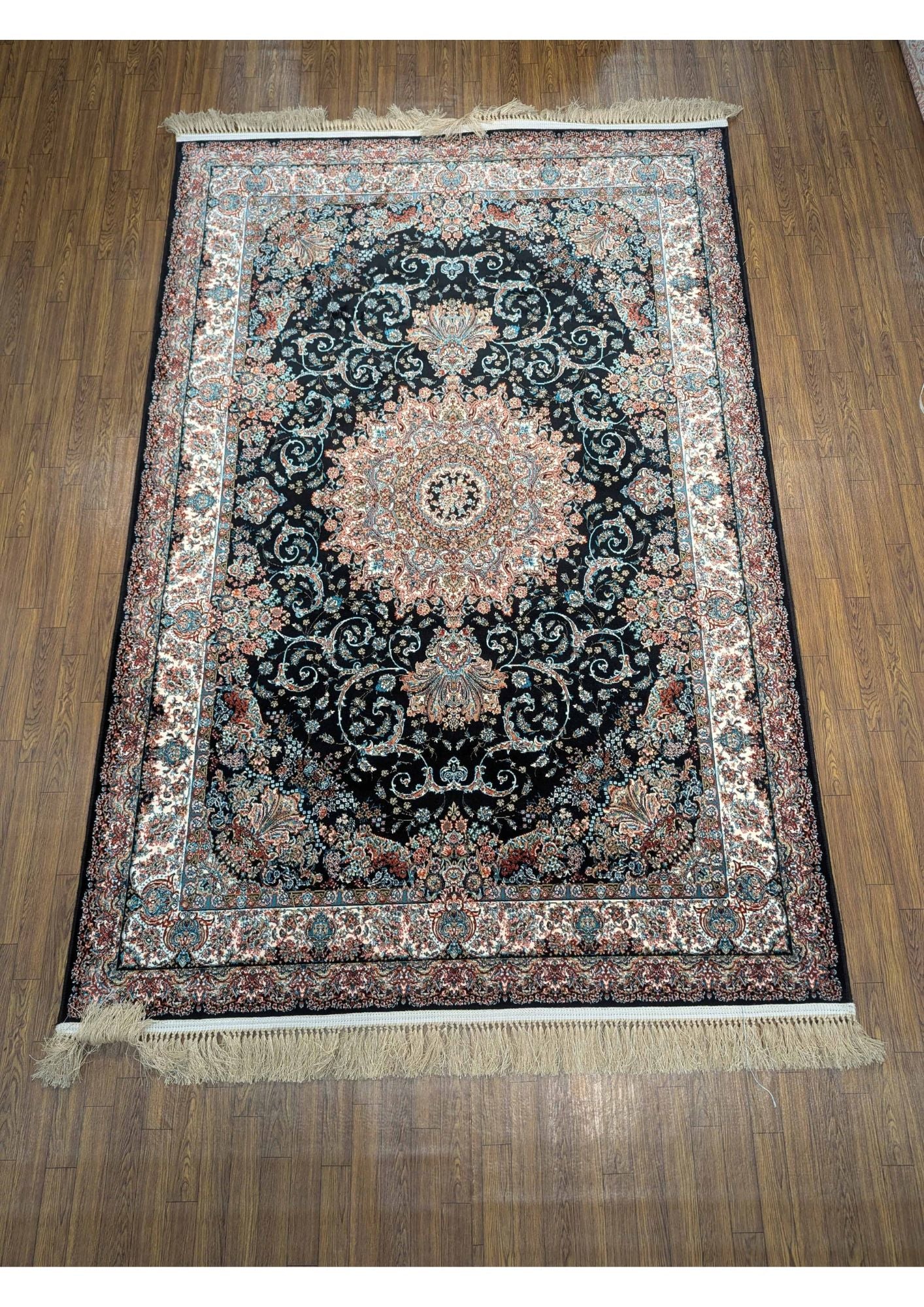 5x8ft Persian Authentic Premium Quality Black,Feroze and Rust Rug