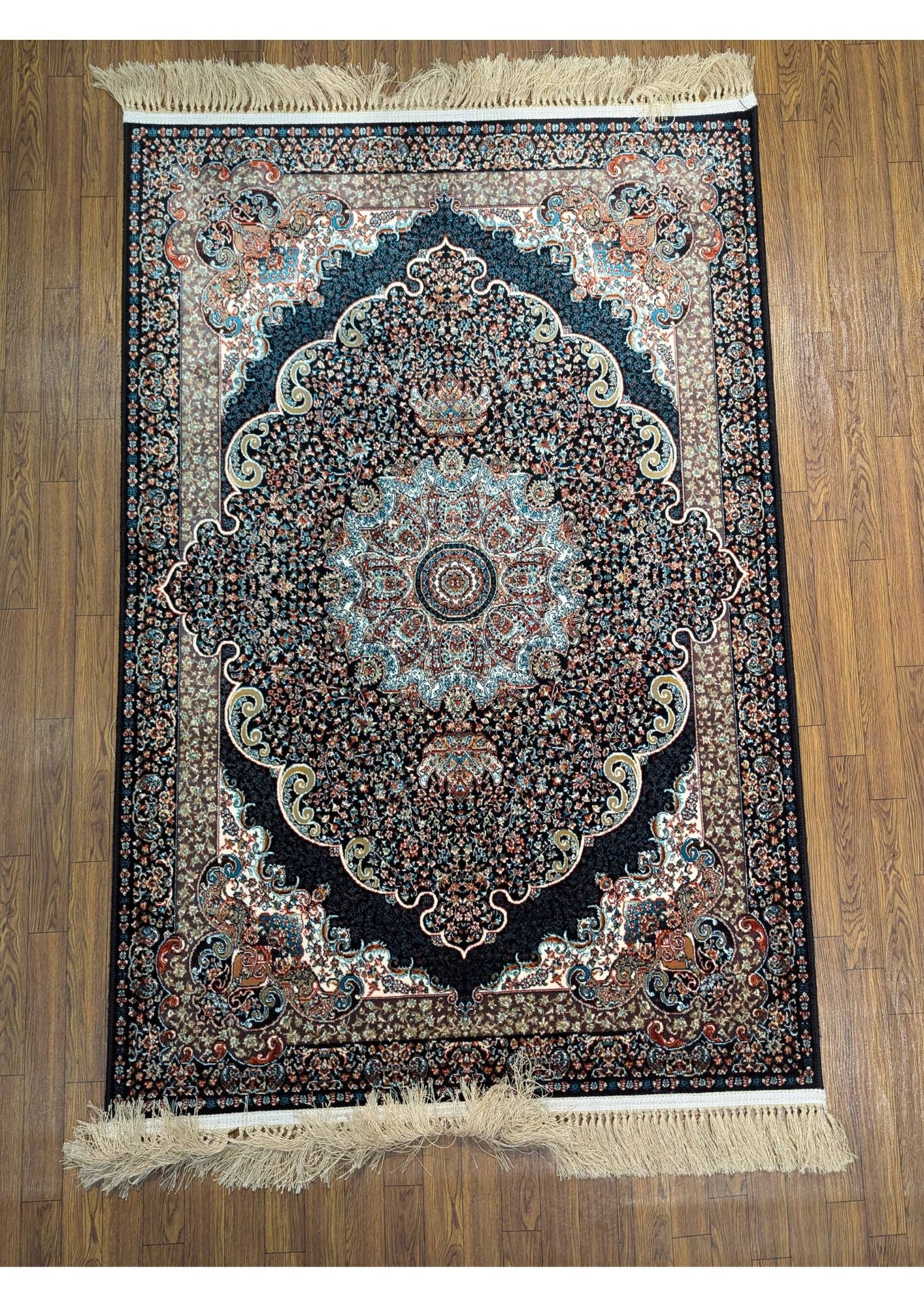 4x6ft Persian Authentic Premium Quality Black & Ivory Floral Rug