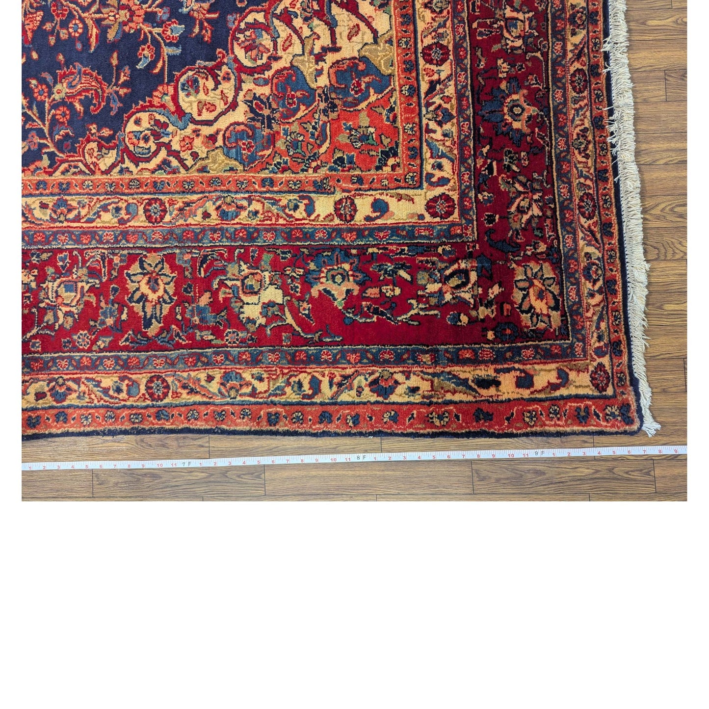 Persian Kashan Navy & Red Floral Rug – 8x11 ft