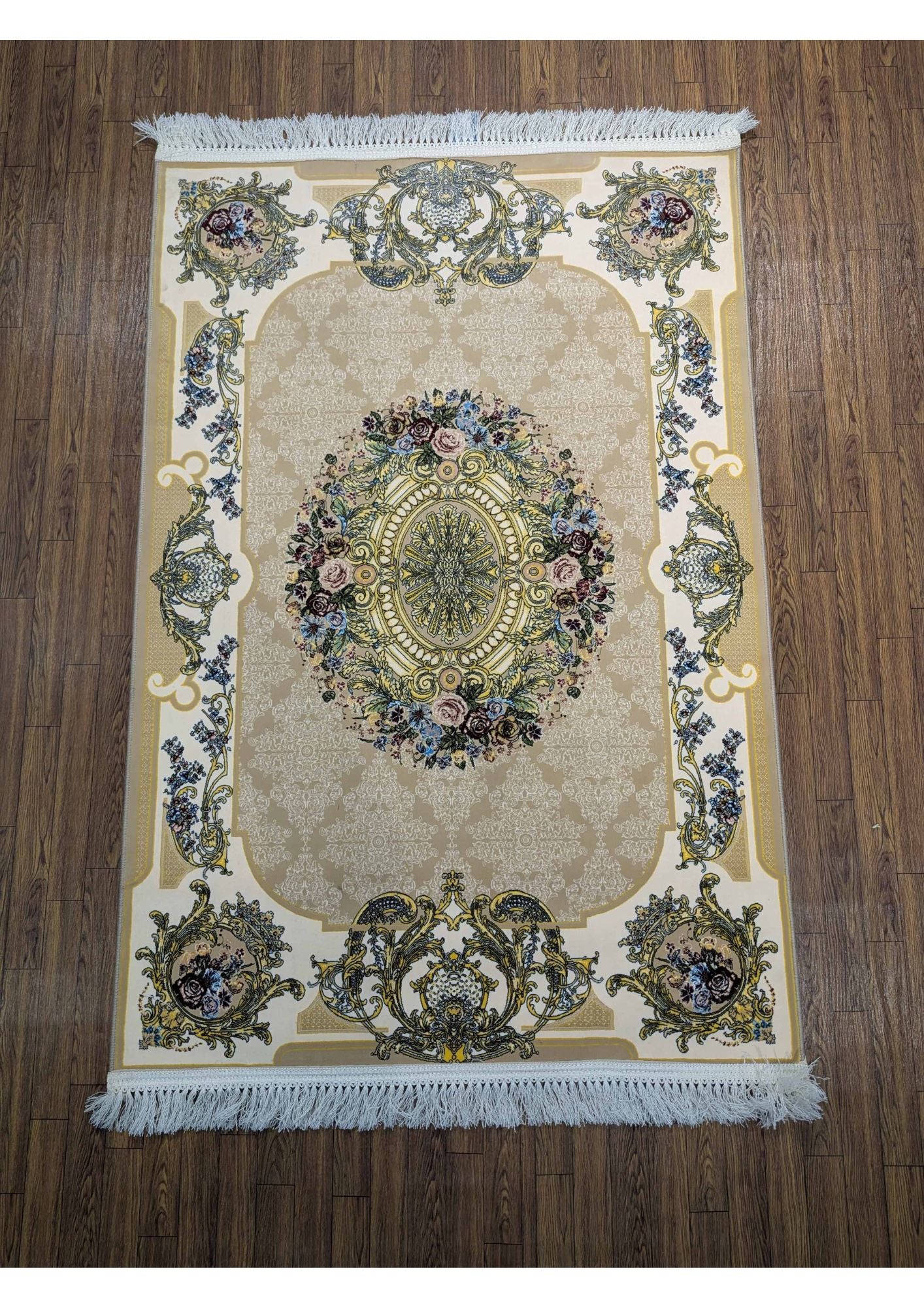 3.2x4.9ft Persian Authentic Premium Quality Ivory & Gold Floral Medallion Rug