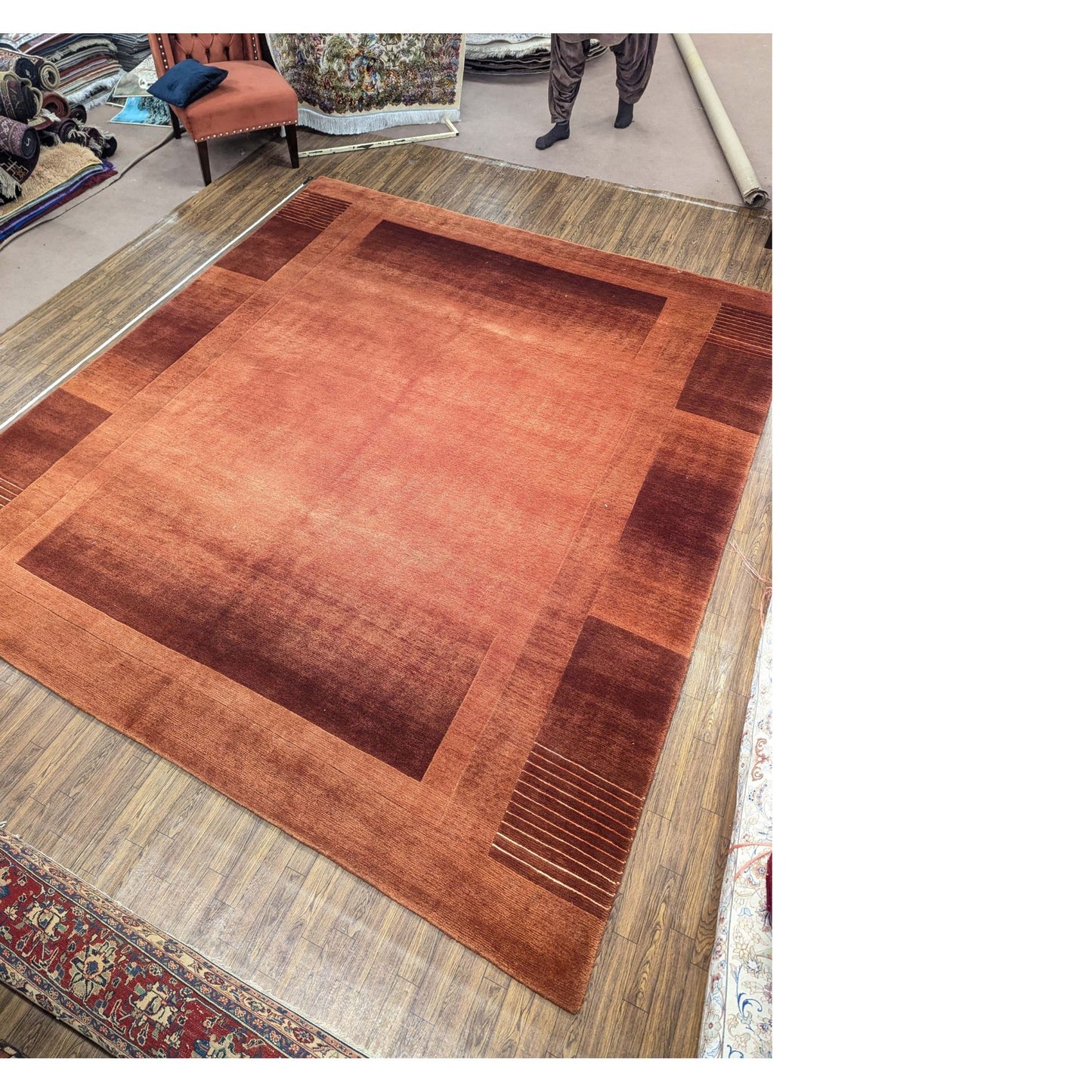 Modern Gabbeh Burnt Orange & Rust Rug – 6.8x9.8 ft