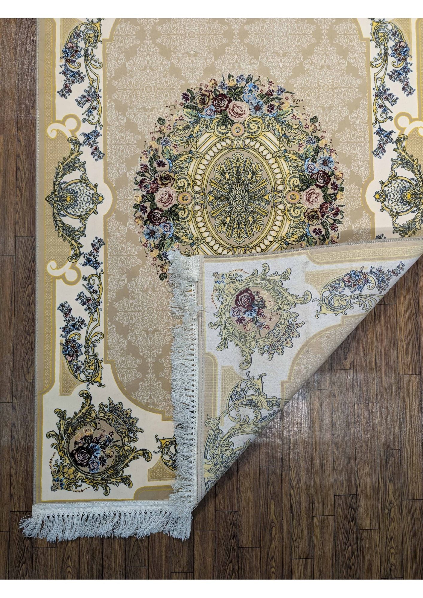 3.2x4.9ft Persian Authentic Premium Quality Ivory & Gold Floral Medallion Rug