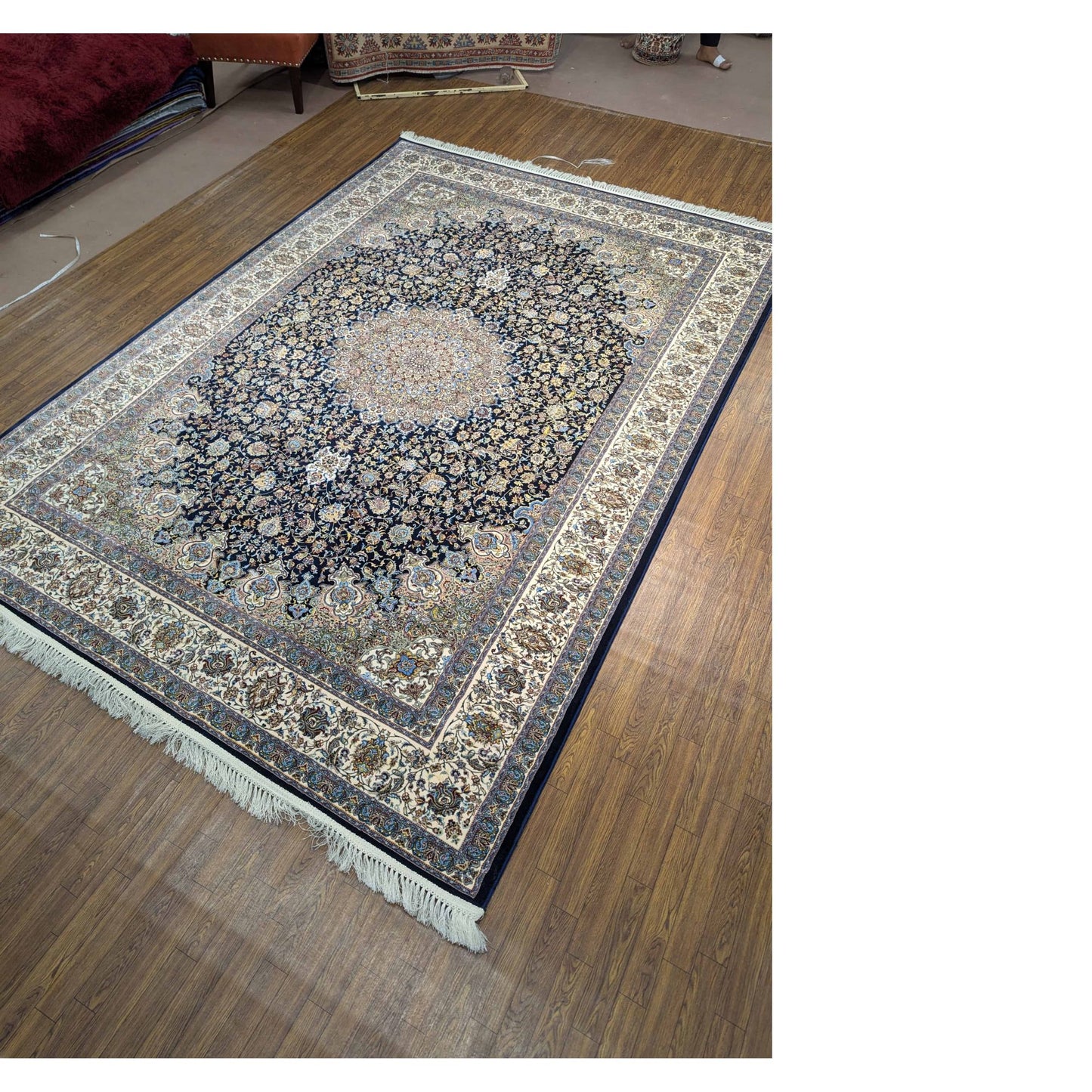 Persian Premium Quality Authentic 1200Rug Navy Blue, Beige, Ivory, and Gold