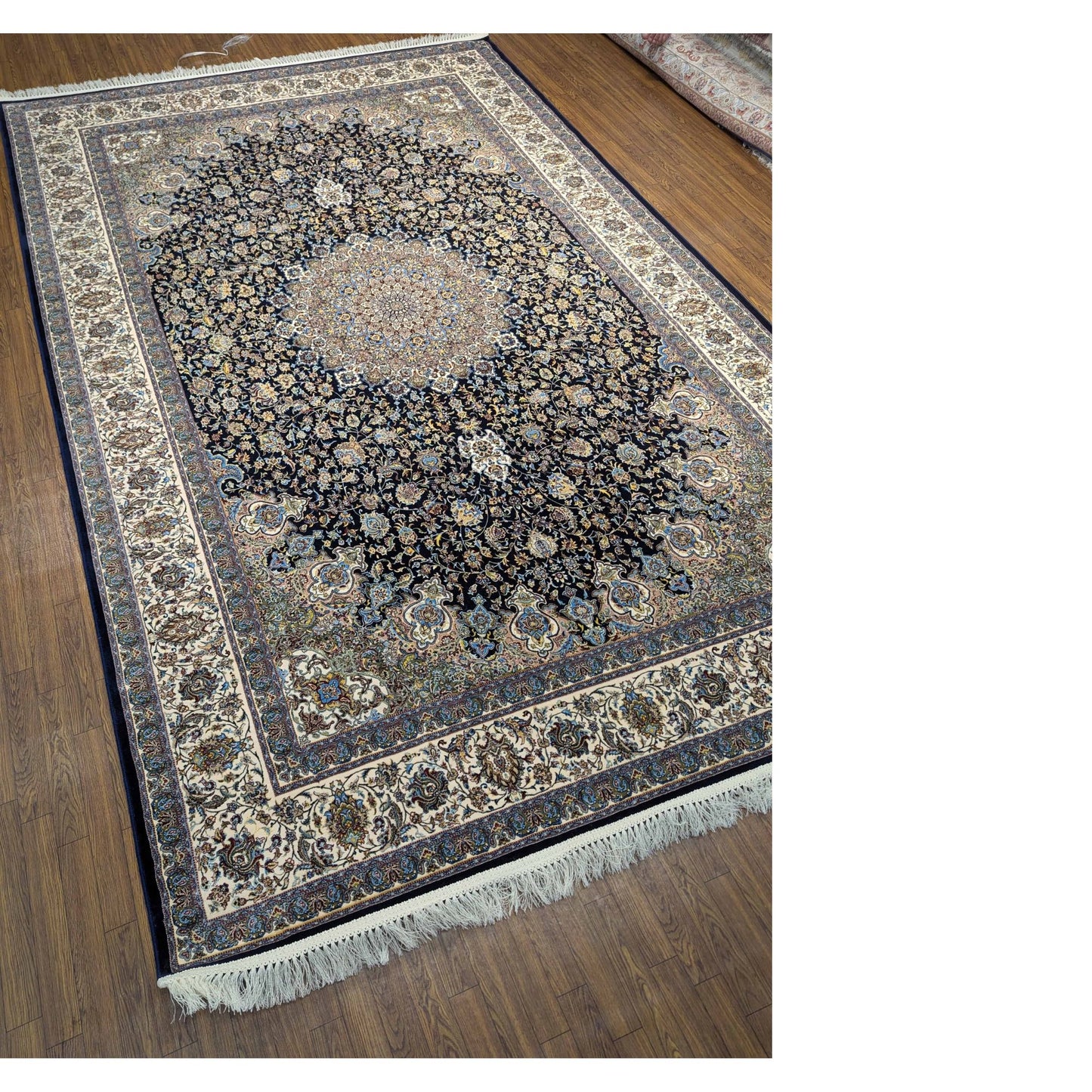 Persian Premium Quality Authentic 1200Rug Navy Blue, Beige, Ivory, and Gold