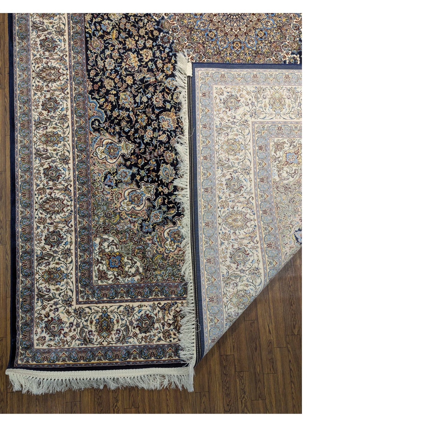 Persian Premium Quality Authentic 1200Rug Navy Blue, Beige, Ivory, and Gold