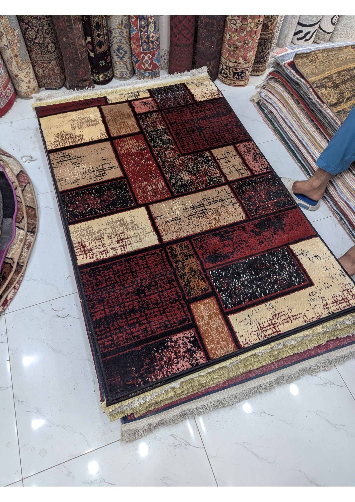 3x5 Modern Abstract Multicolor Machine-Made Rug
