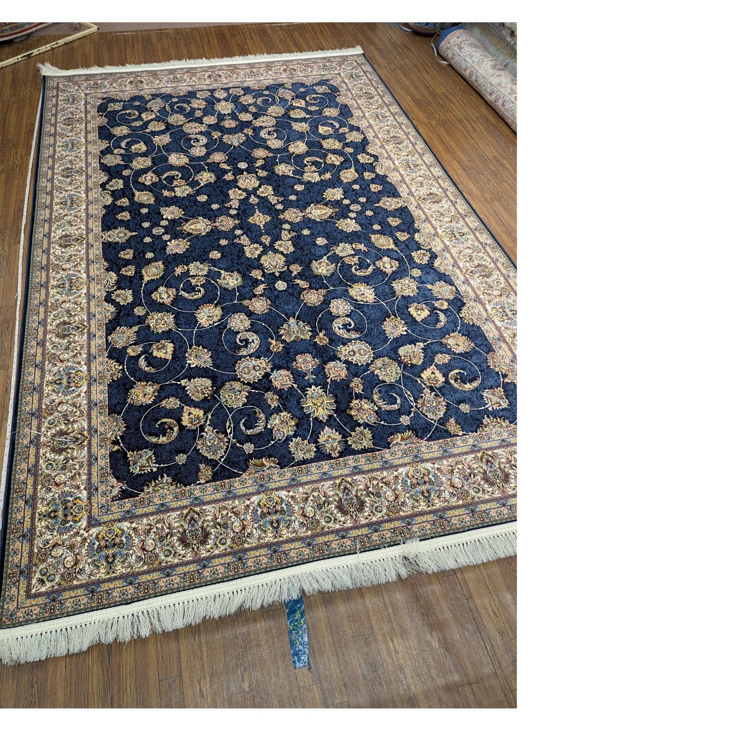 Persian Premium Quality Authentic 1200Rug Navy Blue, Beige, Gold, and Ivory