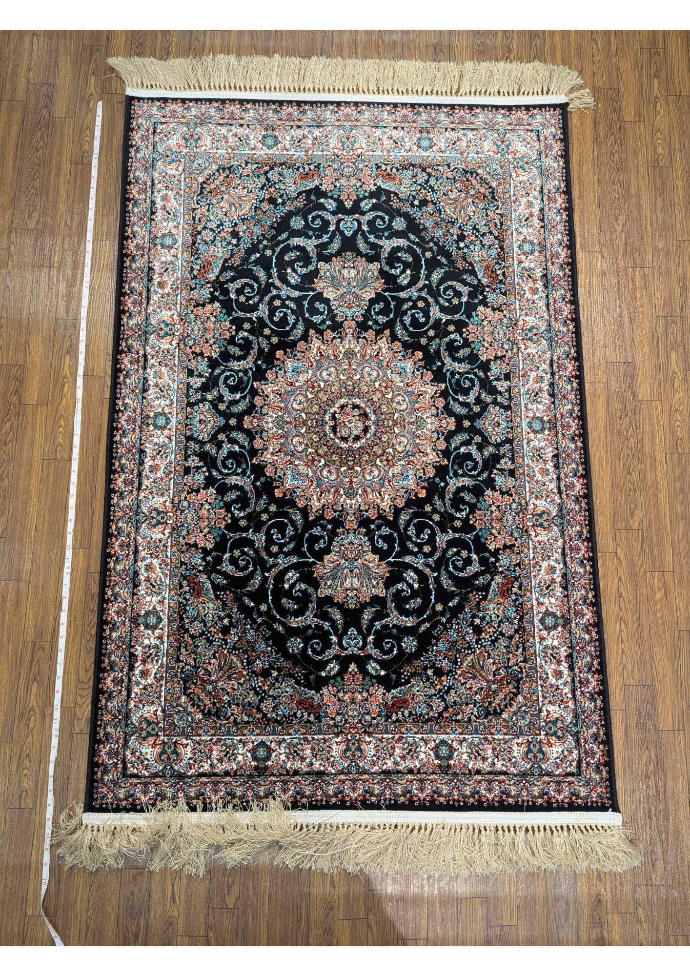3.2x4.9ft Persian Authentic Premium Quality Black & Floral Medallion Rug