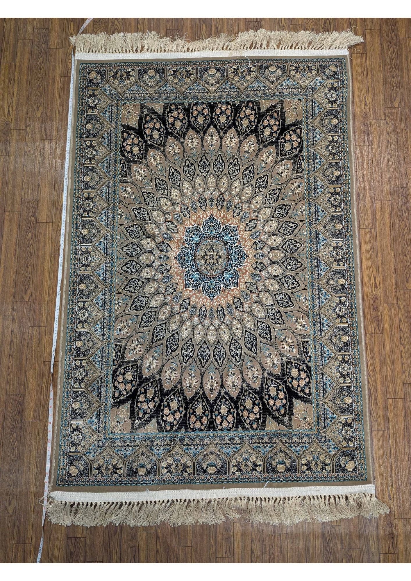 3.2x4.9ft Persian Authentic Premium Quality Black & Beige Medallion Rug