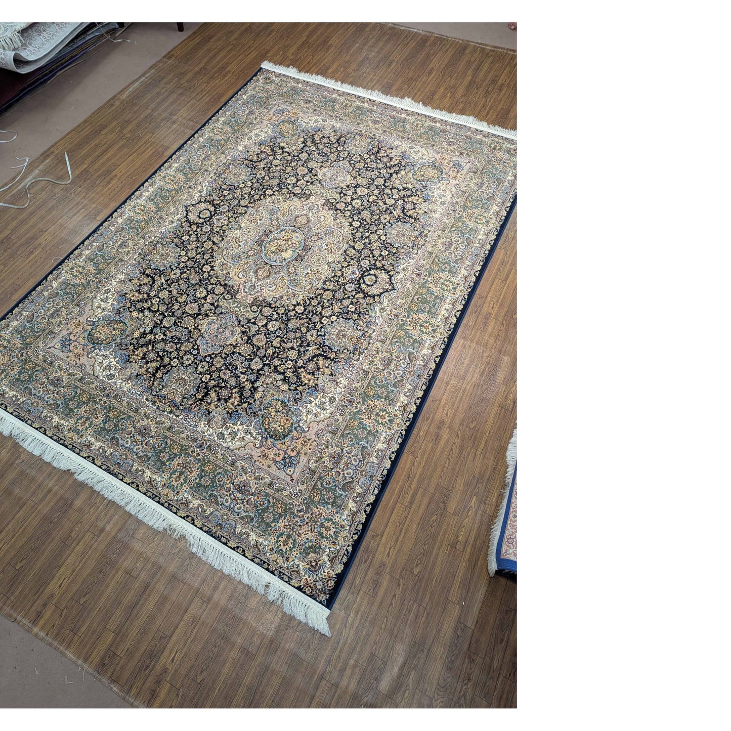 Persian Premium Quality Authentic 1200Rug Dark navy, beige, and gold.