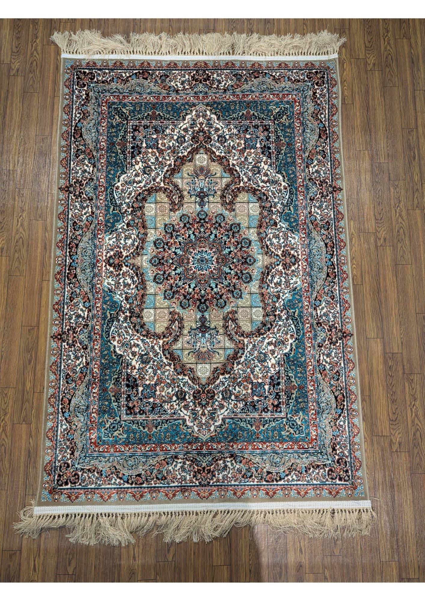 3.2x4.9ft Persian Authentic Premium Quality Teal & Ivory Rug