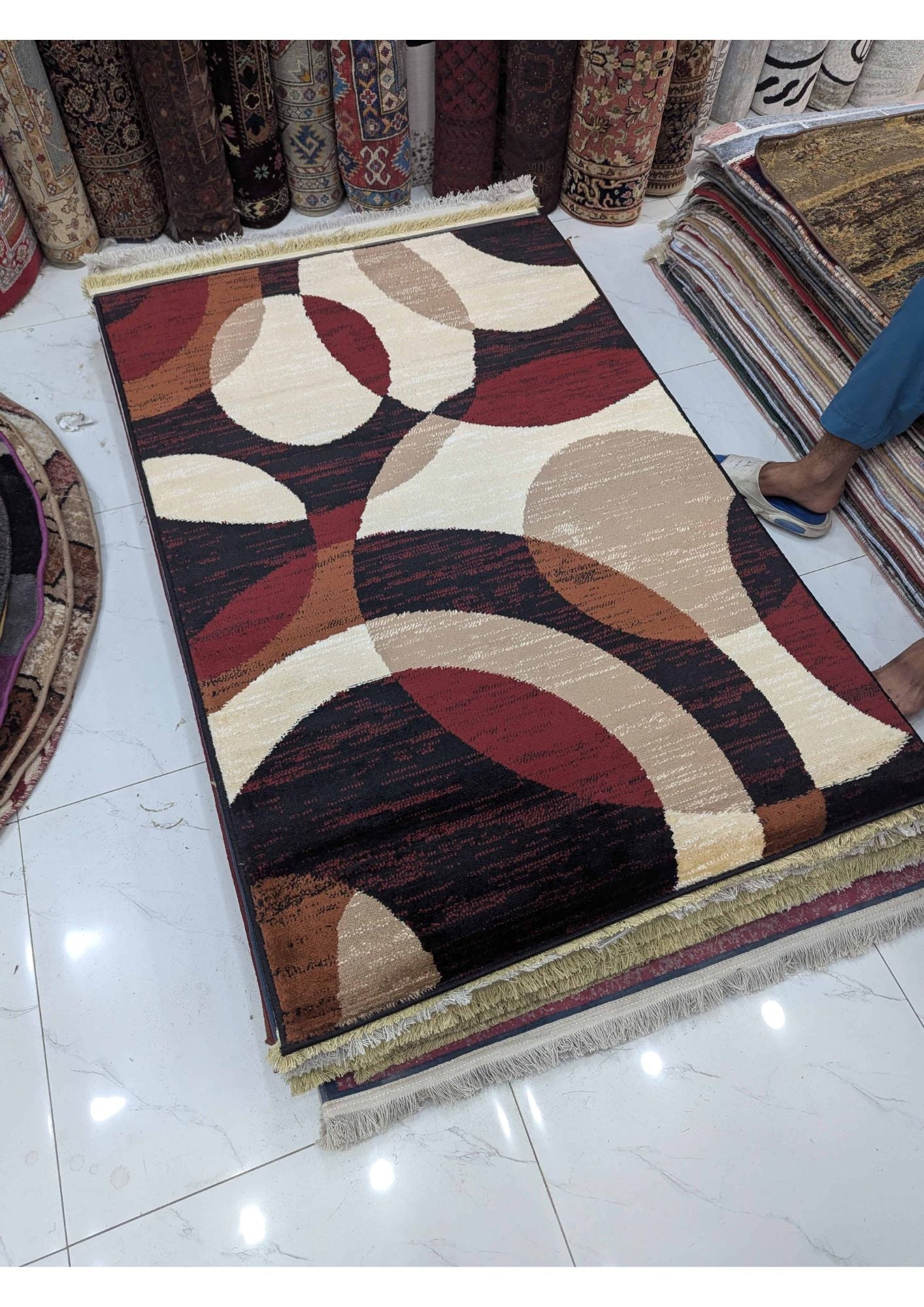 3x5 Modern Abstract Multicolor Machine-Made Rug