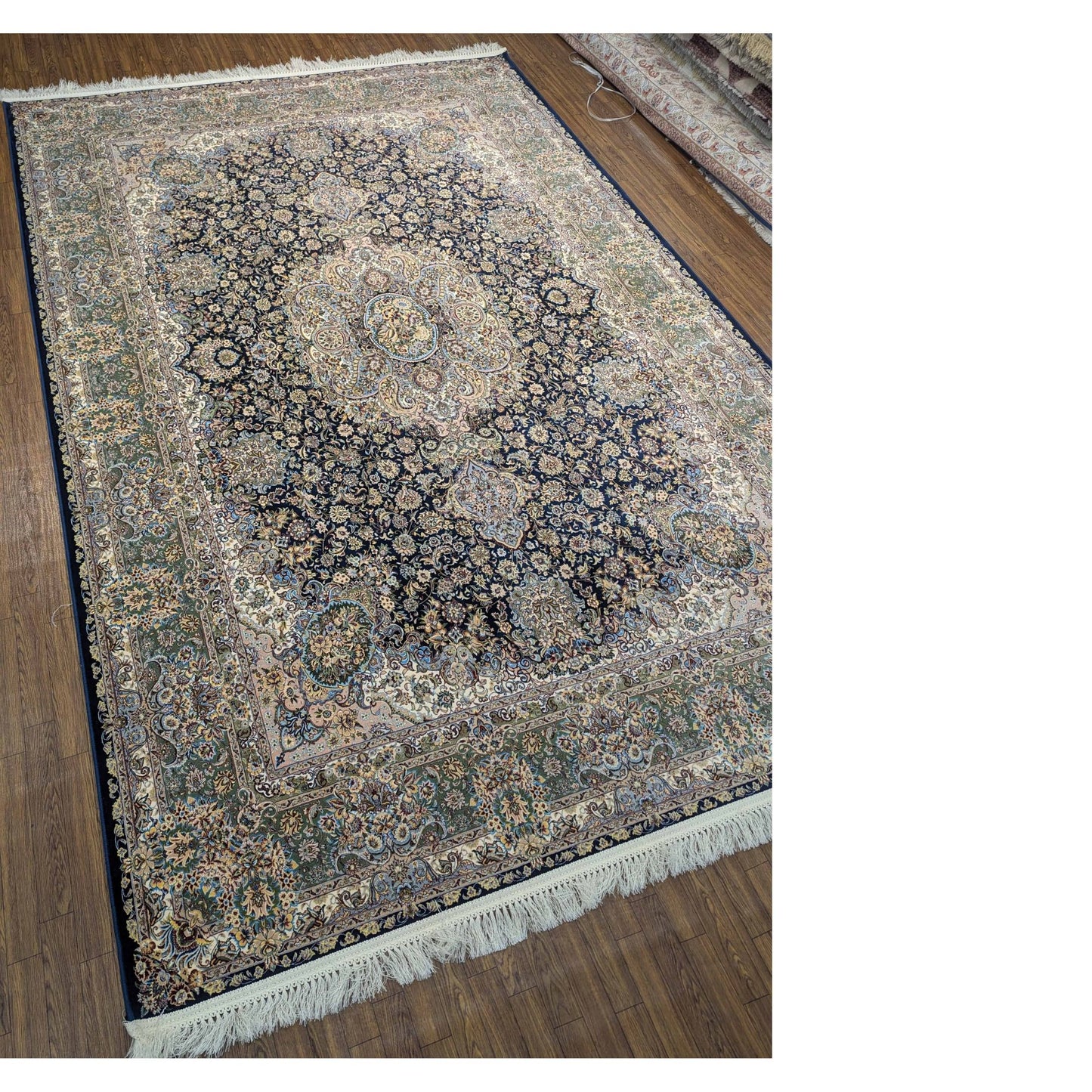 Persian Premium Quality Authentic 1200Rug Dark navy, beige, and gold.