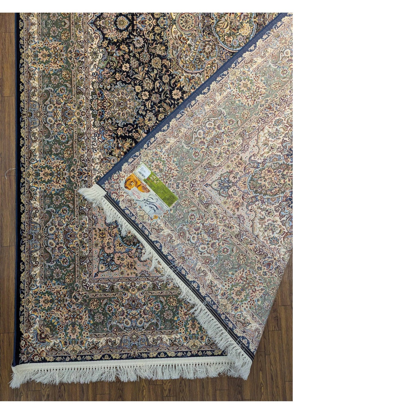 Persian Premium Quality Authentic 1200Rug Dark navy, beige, and gold.