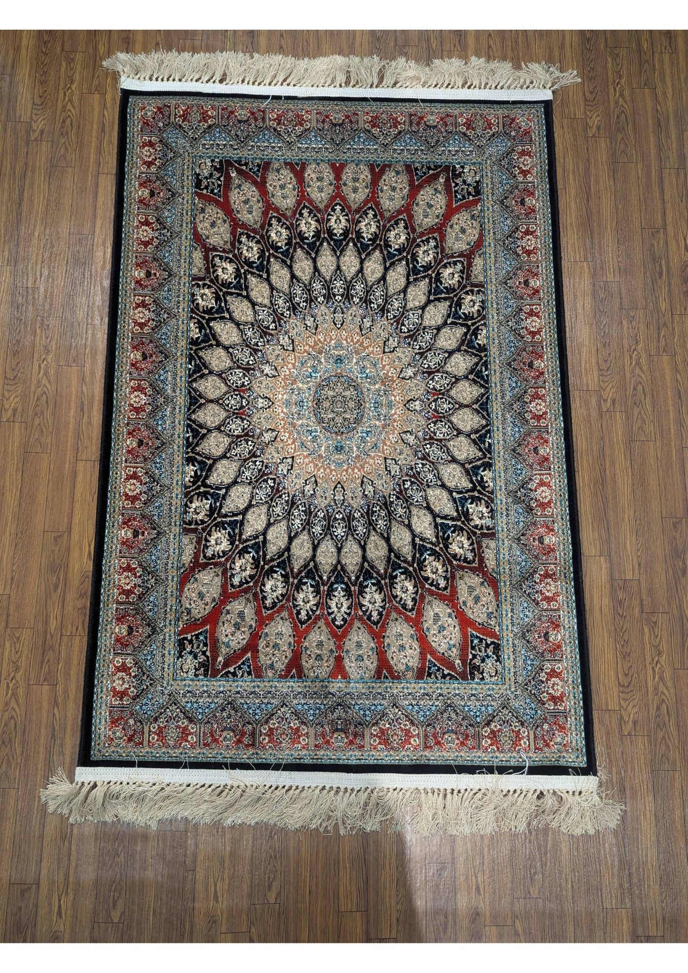 3.2x4.9ft Persian Authentic Premium Quality Black, Red & Ivory Rug