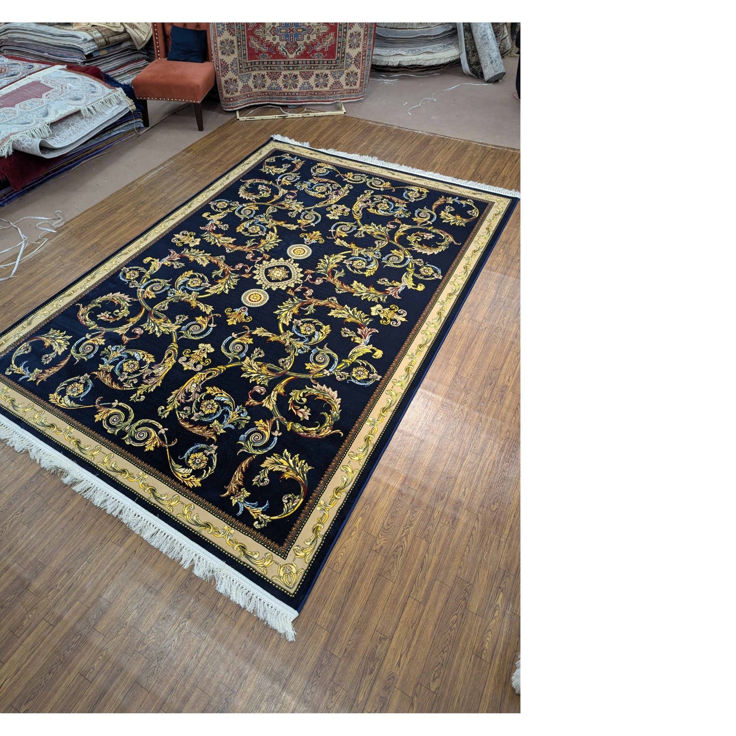 Persian Premium Quality Authentic 1200Rug Black, gold, and beige.