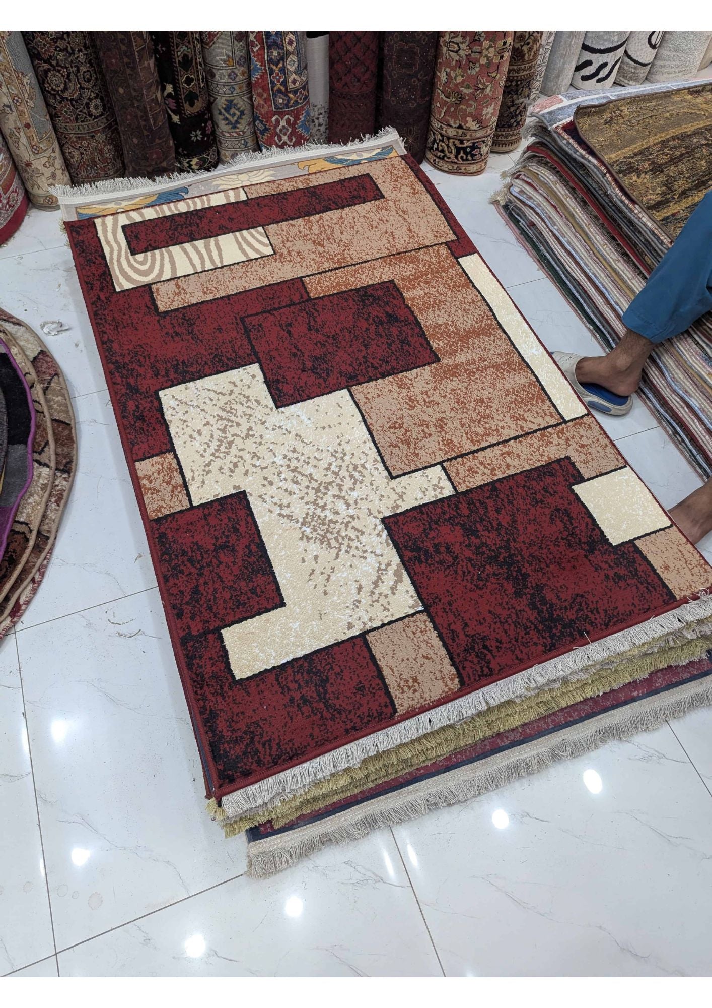 3x5 Modern Abstract Multicolor Machine-Made Rug