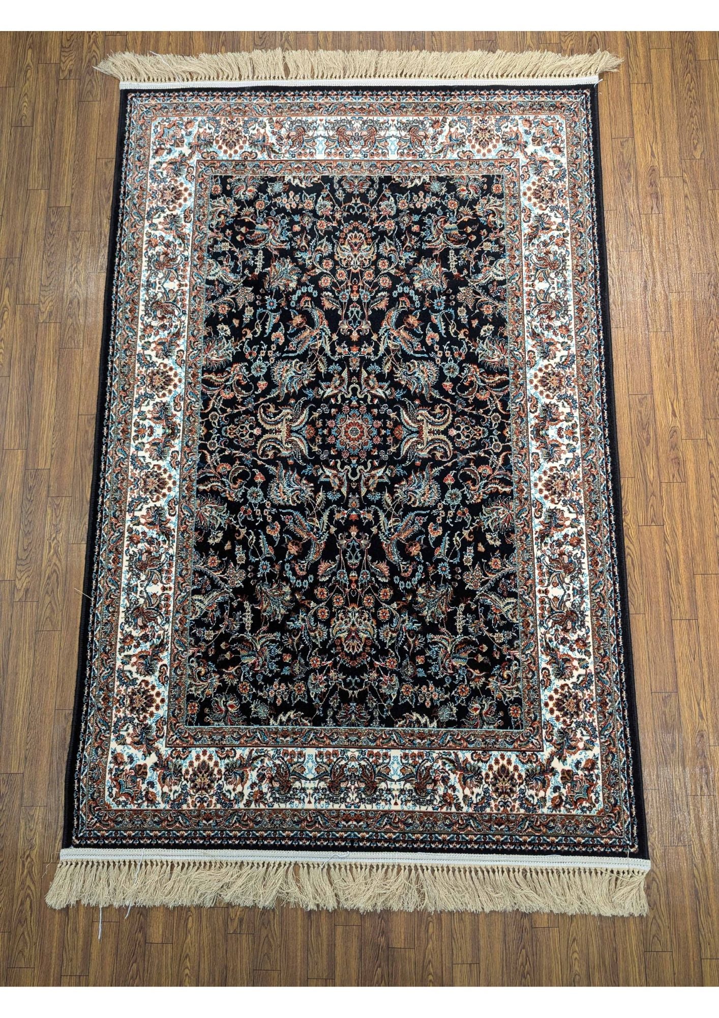 4x6ft Persian Authentic Premium Quality Black, Feroze & Ivory Rug