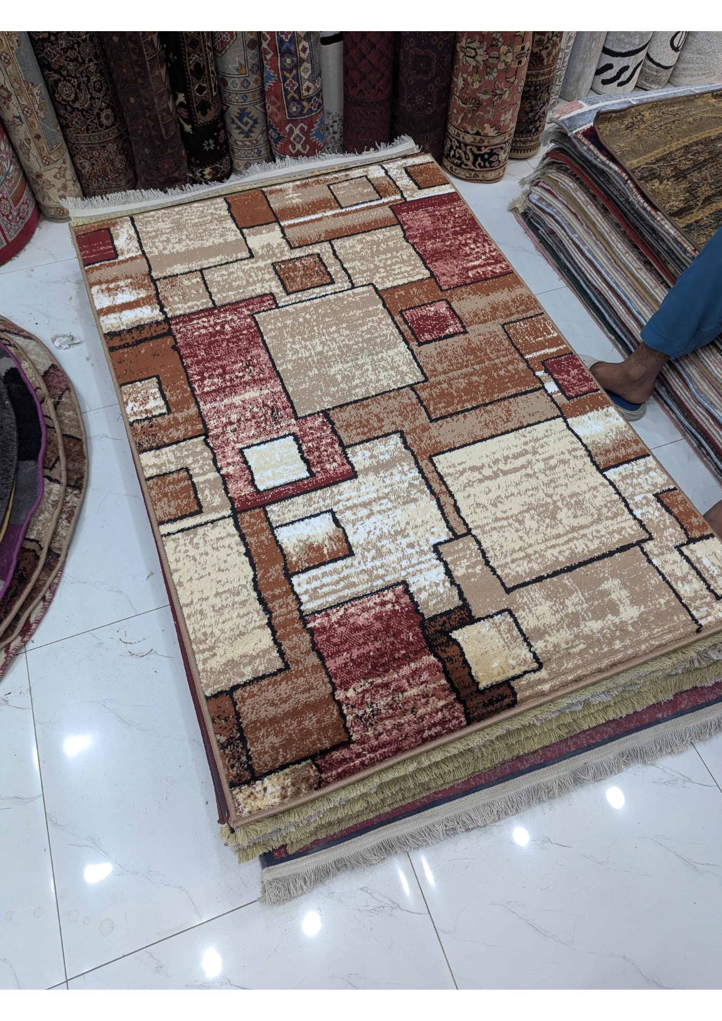 3x5 Modern Abstract Multicolor Machine-Made Rug