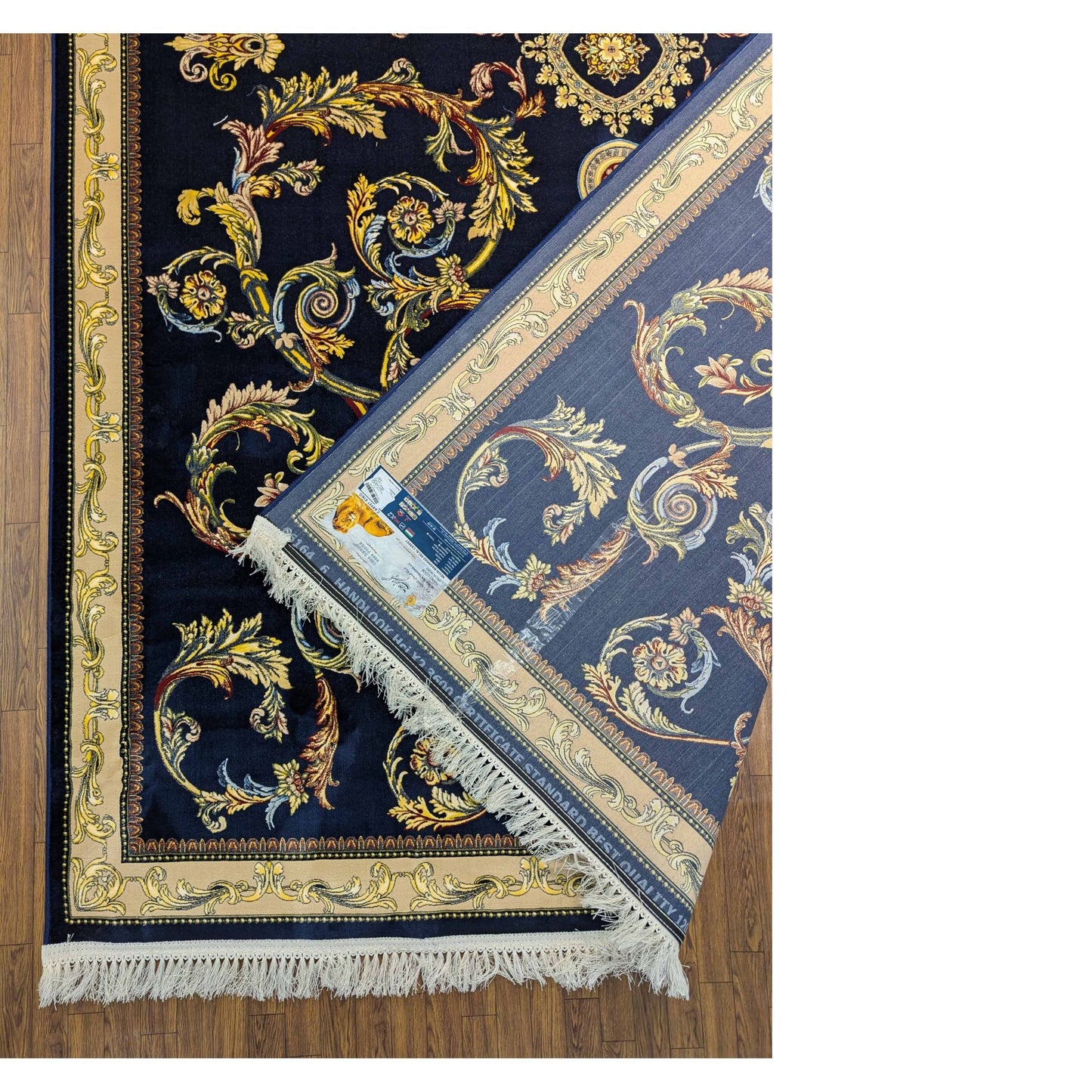 Persian Premium Quality Authentic 1200Rug Black, gold, and beige.