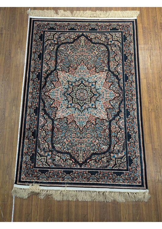 4x6ft Persian Authentic Premium Quality Black, Blue, Feroze & Ivory Rug