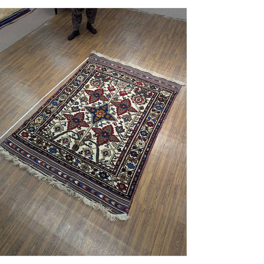 Kazak Tribal Rug with Geometric Medallions – 4.5' x 6' (Handwoven Wool)