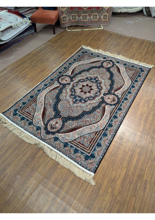 5x8ft Persian Authentic Premium Quality Navy, feroze,Black and Blue Shades Rug