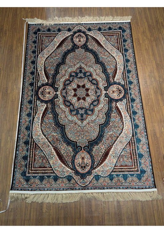 5x8ft Persian Authentic Premium Quality Navy, feroze,Black and Blue Shades Rug