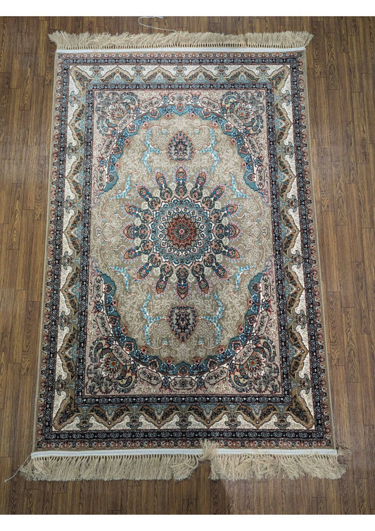 4x6ft Persian Authentic Premium Quality Golden,Light Brown, Feroze & Ivory Rug