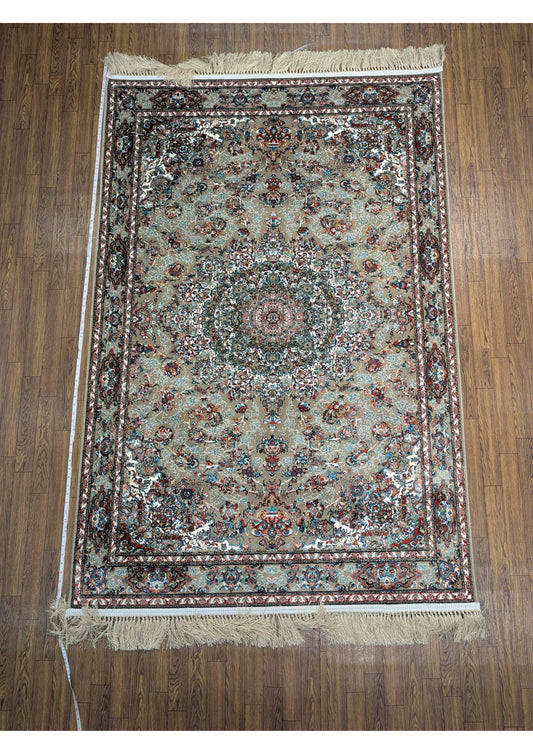 4x6ft Persian Authentic Premium Quality Golden,Light Brown, Feroze & Ivory Rug